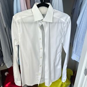 New without tags Eton Mens Button-Up Shirt White Flowers 38/15 Super Slim